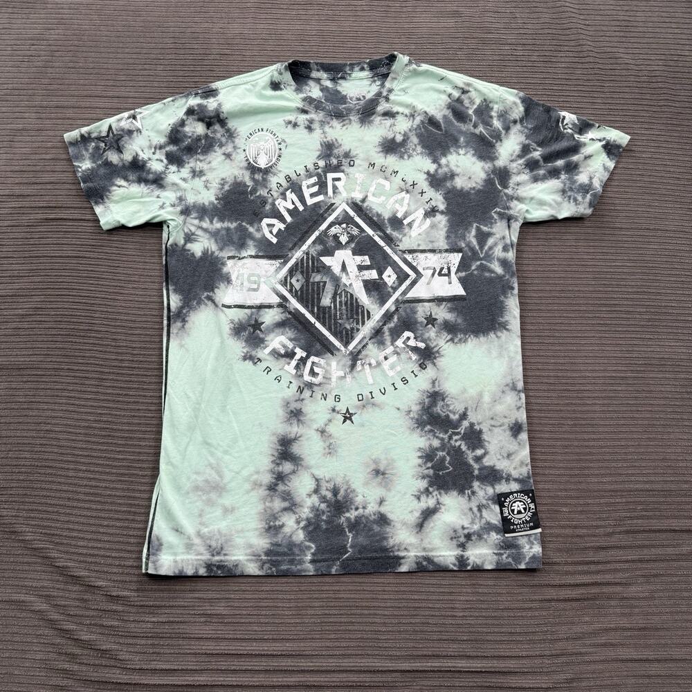American Fighter T-Shirt Men Large Cotton Green Tie-Dye Short Sleeve Casual.